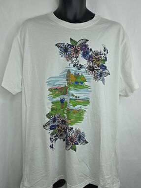 Houston White Men's White Floral and Scenic Graphic Tee Size XL AN-3587